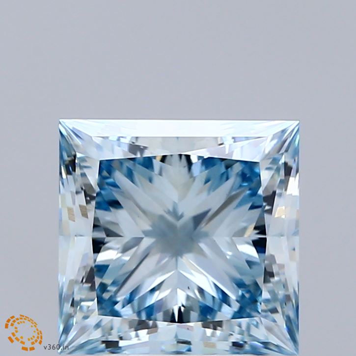 3.35 Carat Princess Shaped, Ideal Cut, FANCY INTENSE BLUE Color, VS2 Clarity, IGI Certified Lab Grown Diamond