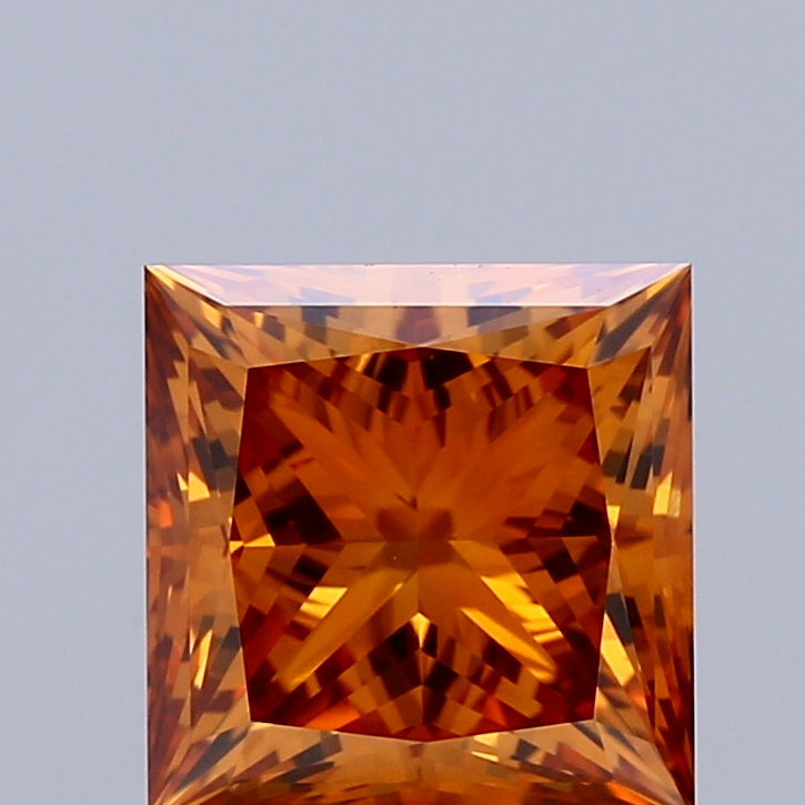 1.55 Carat Princess Shaped, Ideal Cut, FANCY VIVID ORANGE Color, VVS2 Clarity, IGI Certified Lab Grown Diamond