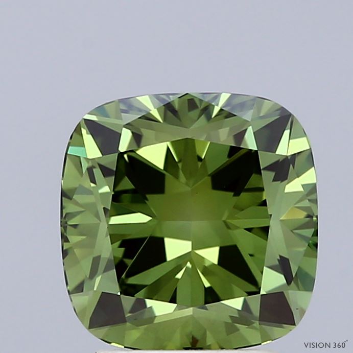 2.58 Carat Cushion Shaped, Ideal Cut, FANCY VIVID GREEN Color, VS1 Clarity, IGI Certified Lab Grown Diamond