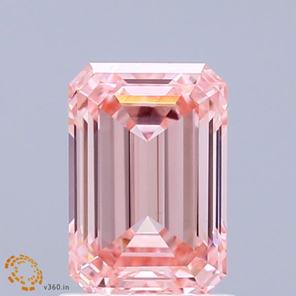 1.45 Carat Emerald Shaped, Ideal Cut, FANCY VIVID PINK Color, VS1 Clarity, IGI Certified Lab Grown Diamond