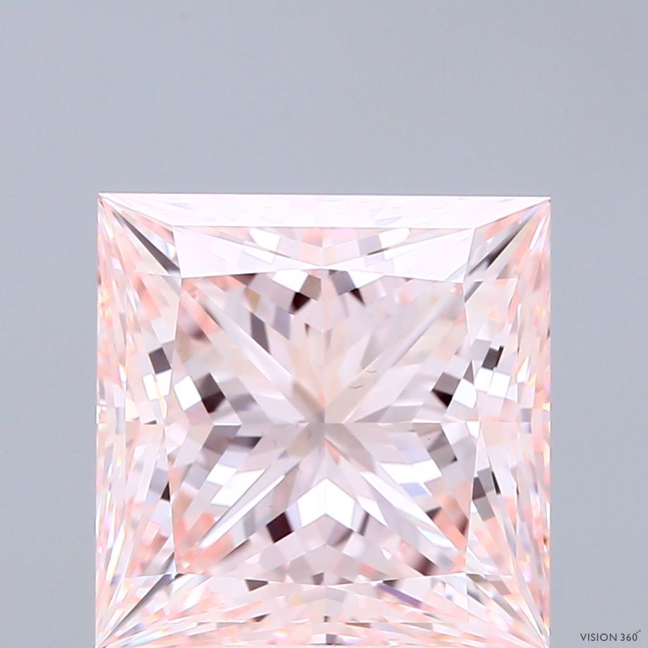 6.05 Carat Princess Shaped, Ideal Cut, FANCY INTENSE PINK Color, VS1 Clarity, IGI Certified Lab Grown Diamond