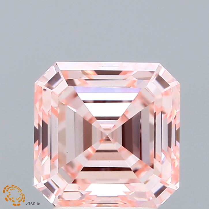 3.07 Carat Asscher Shaped, Ideal Cut, FANCY INTENSE PINK Color, VS1 Clarity, IGI Certified Lab Grown Diamond