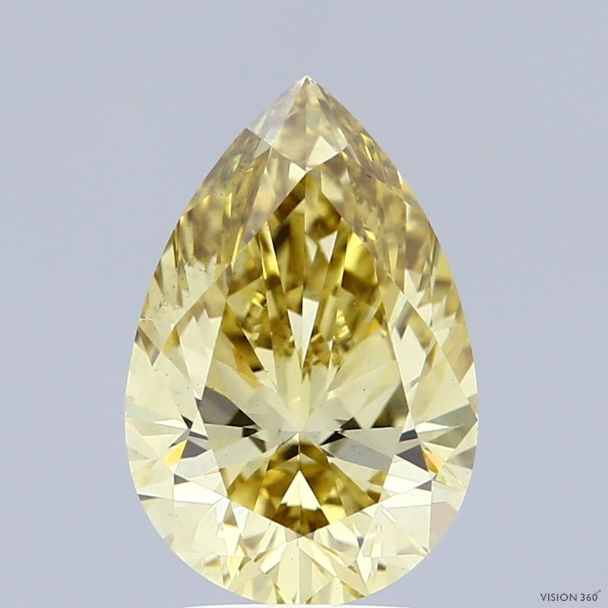 2.51 Carat Pear Shaped, Ideal Cut, FANCY INTENSE YELLOW Color, VS2 Clarity, IGI Certified Lab Grown Diamond