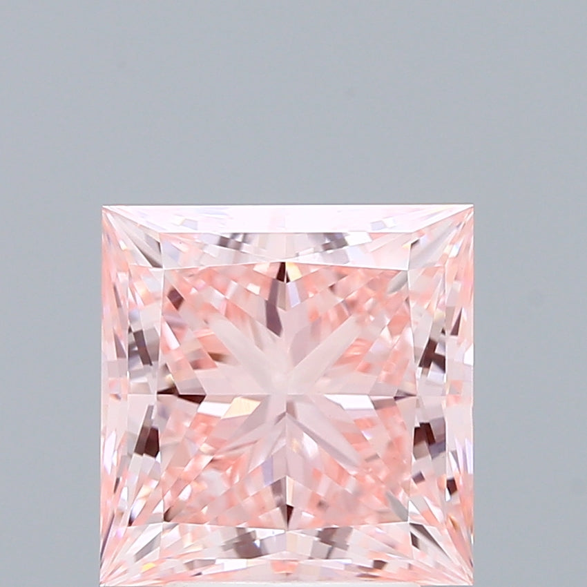 4.05 Carat Princess Shaped, Ideal Cut, FANCY INTENSE PINK Color, VVS2 Clarity, IGI Certified Lab Grown Diamond