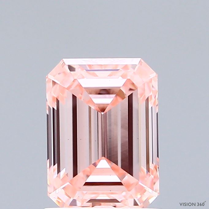 1.56 Carat Emerald Shaped, Ideal Cut, FANCY VIVID PINK Color, VS1 Clarity, IGI Certified Lab Grown Diamond