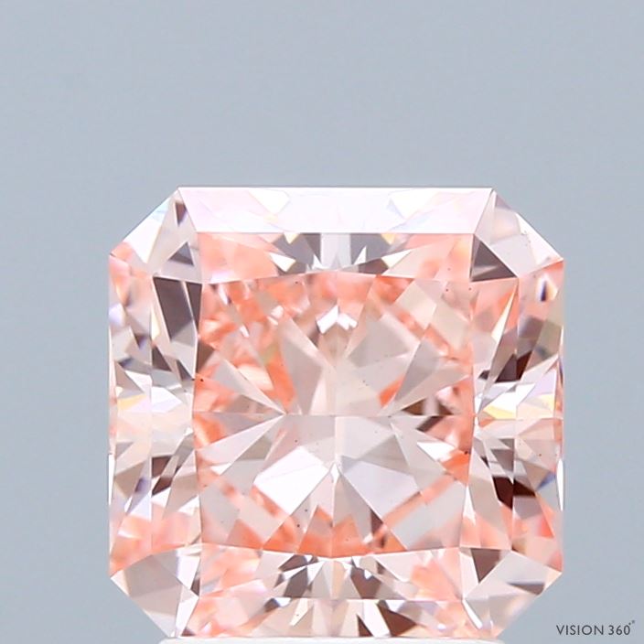2.50 Carat Radiant Shaped, Ideal Cut, FANCY INTENSE PINK Color, VS1 Clarity, IGI Certified Lab Grown Diamond