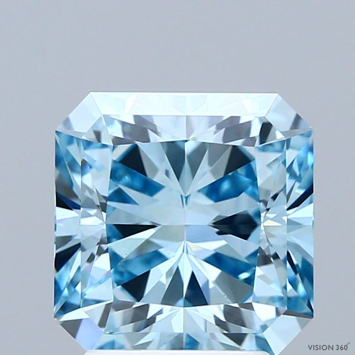 3.12 Carat Radiant Shaped, Ideal Cut, FANCY INTENSE BLUE Color, VS1 Clarity, IGI Certified Lab Grown Diamond