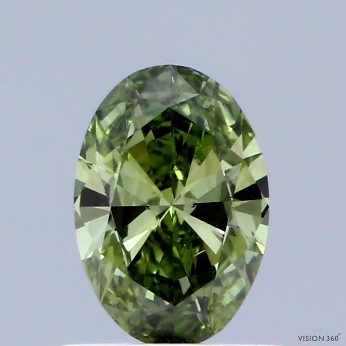 0.52 Carat Oval Shaped, Ideal Cut, FANCY VIVID GREEN Color, VS1 Clarity, IGI Certified Lab Grown Diamond