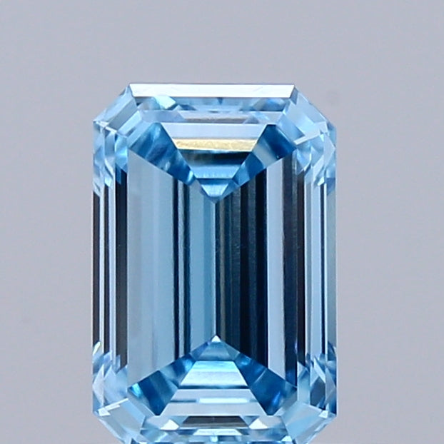 0.80 Carat Emerald Shaped, Ideal Cut, FANCY VIVID BLUE Color, VS1 Clarity, IGI Certified Lab Grown Diamond