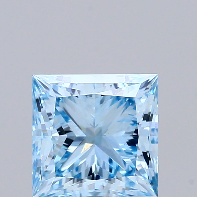 1.04 Carat Princess Shaped, Ideal Cut, FANCY VIVID BLUE Color, VVS2 Clarity, IGI Certified Lab Grown Diamond