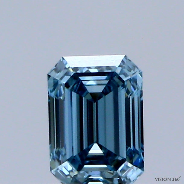 0.51 Carat Emerald Shaped, Excellent Cut, FANCY VIVID BLUE Color, VS1 Clarity, IGI Certified Lab Grown Diamond