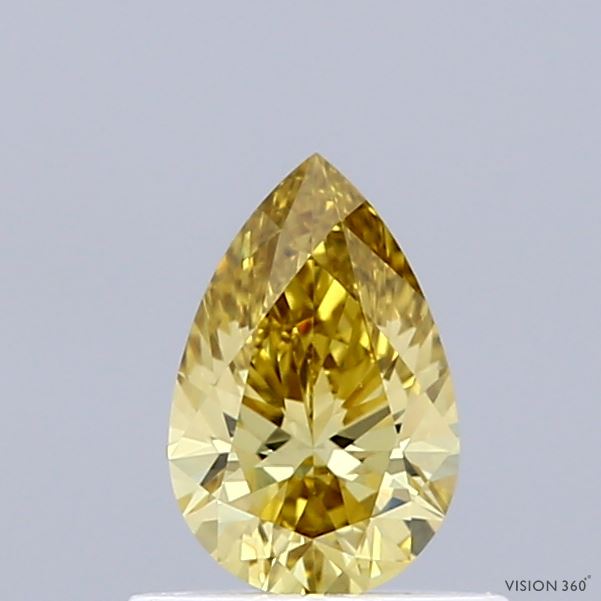 0.53 Carat Pear Shaped, Ideal Cut, FANCY INTENSE YELLOW Color, VVS2 Clarity, IGI Certified Lab Grown Diamond