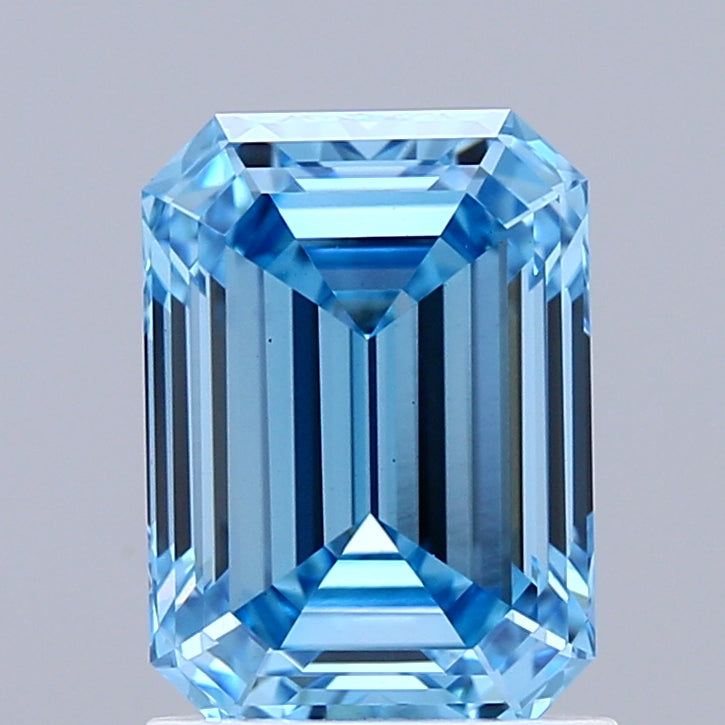 1.51 Carat Emerald Shaped, Ideal Cut, FANCY VIVID BLUE Color, VS1 Clarity, IGI Certified Lab Grown Diamond