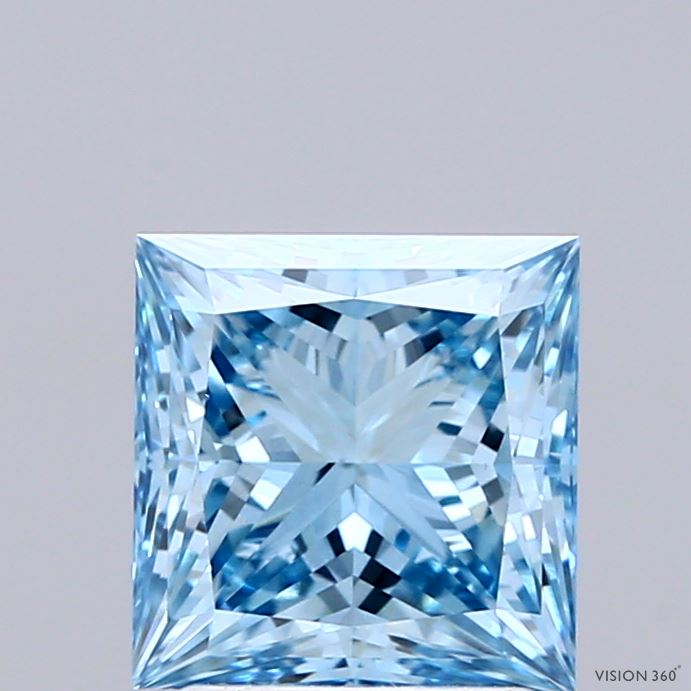 2.00 Carat Princess Shaped, Ideal Cut, FANCY VIVID BLUE Color, VS1 Clarity, IGI Certified Lab Grown Diamond