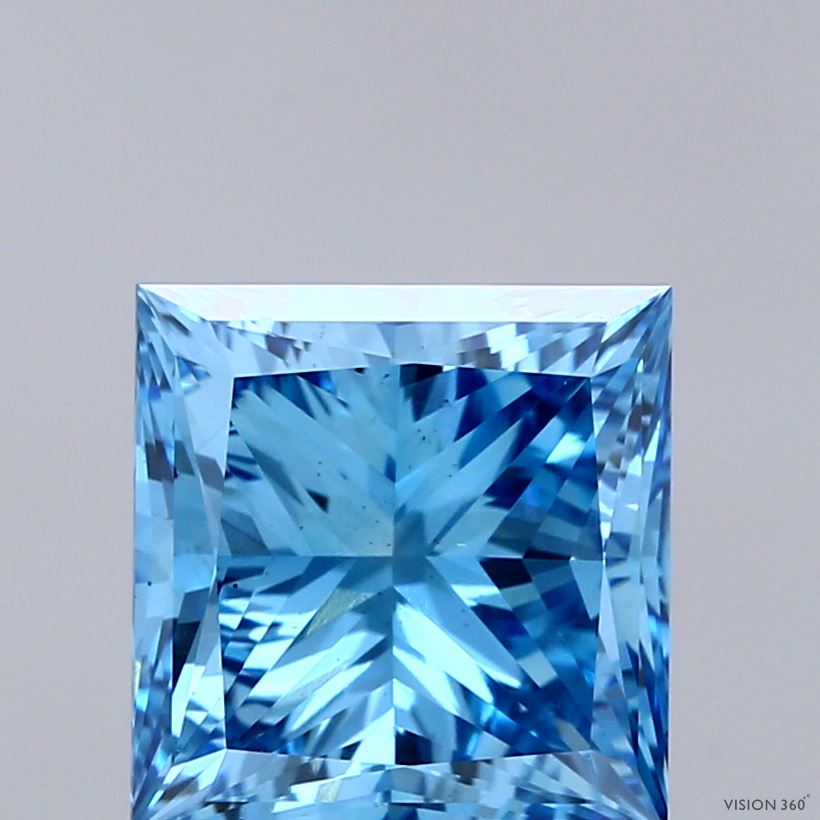 4.00 Carat Princess Shaped, Ideal Cut, FANCY VIVID BLUE Color, VS2 Clarity, IGI Certified Lab Grown Diamond