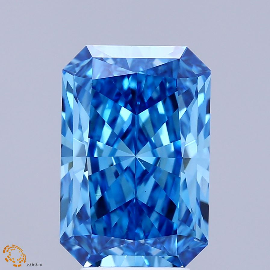 4.39 Carat Radiant Shaped, Ideal Cut, FANCY VIVID BLUE Color, VS1 Clarity, IGI Certified Lab Grown Diamond