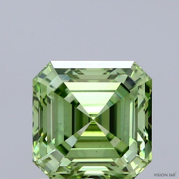 2.05 Carat Asscher Shaped, Ideal Cut, FANCY VIVID GREEN Color, VS1 Clarity, IGI Certified Lab Grown Diamond