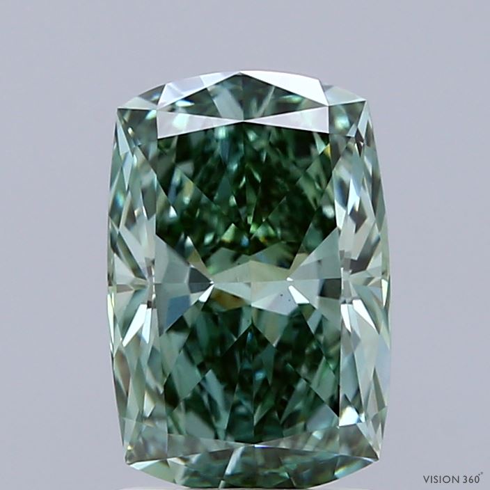 2.04 Carat Cushion Shaped, Excellent Cut, FANCY VIVID GREEN Color, VVS2 Clarity, IGI Certified Lab Grown Diamond