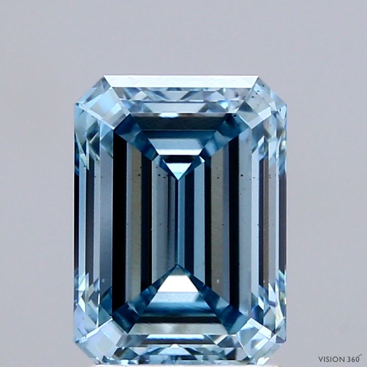 2.50 Carat Emerald Shaped, Ideal Cut, FANCY VIVID BLUE Color, VS2 Clarity, IGI Certified Lab Grown Diamond