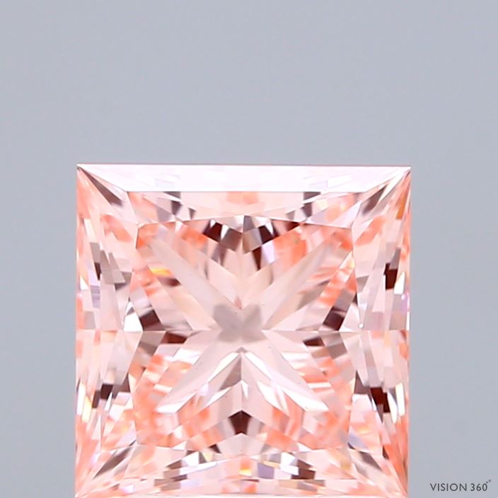 2.52 Carat Princess Shaped, Ideal Cut, FANCY INTENSE PINK Color, VS1 Clarity, IGI Certified Lab Grown Diamond