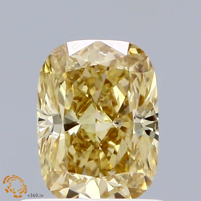 0.74 Carat Cushion Shaped, Ideal Cut, FANCY INTENSE YELLOW Color, VVS2 Clarity, IGI Certified Lab Grown Diamond