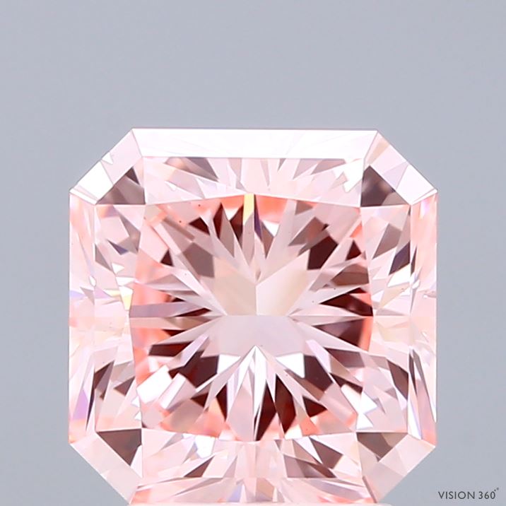 3.06 Carat Radiant Shaped, Ideal Cut, FANCY VIVID PINK Color, VVS2 Clarity, IGI Certified Lab Grown Diamond