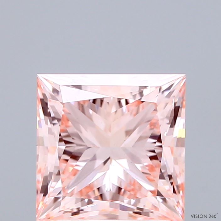 2.62 Carat Princess Shaped, Ideal Cut, FANCY INTENSE PINK Color, VS1 Clarity, IGI Certified Lab Grown Diamond