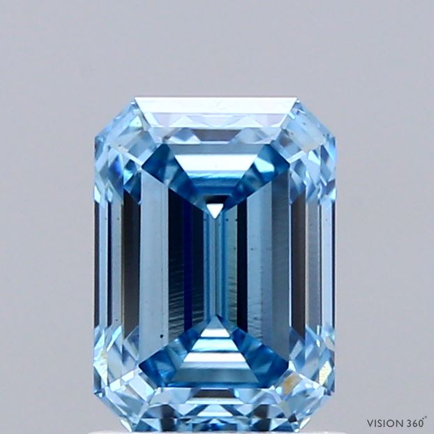 1.50 Carat Emerald Shaped, Ideal Cut, FANCY VIVID BLUE Color, VS1 Clarity, IGI Certified Lab Grown Diamond