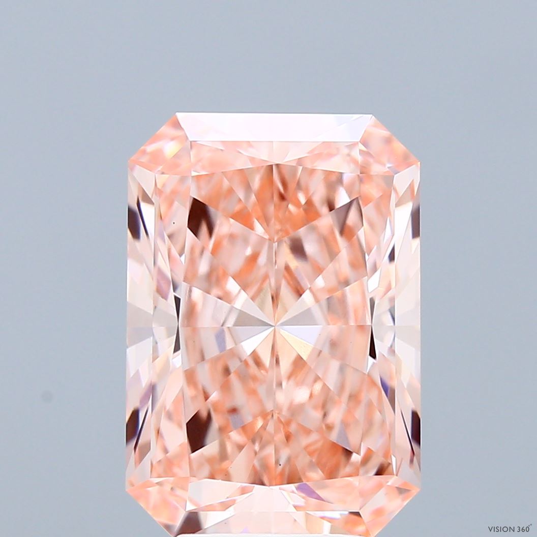 6.23 Carat Radiant Shaped, Ideal Cut, FANCY VIVID PINK Color, VVS2 Clarity, IGI Certified Lab Grown Diamond