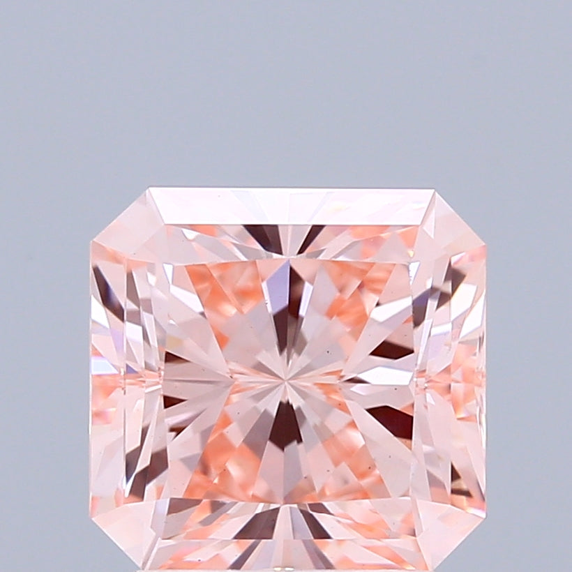 2.00 Carat Radiant Shaped, Ideal Cut, FANCY INTENSE PINK Color, VS1 Clarity, IGI Certified Lab Grown Diamond