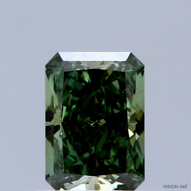 0.58 Carat Radiant Shaped, Ideal Cut, FANCY VIVID GREEN Color, VS1 Clarity, IGI Certified Lab Grown Diamond