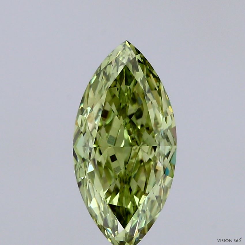 1.58 Carat Marquise Shaped, Ideal Cut, FANCY VIVID GREEN Color, VVS2 Clarity, IGI Certified Lab Grown Diamond