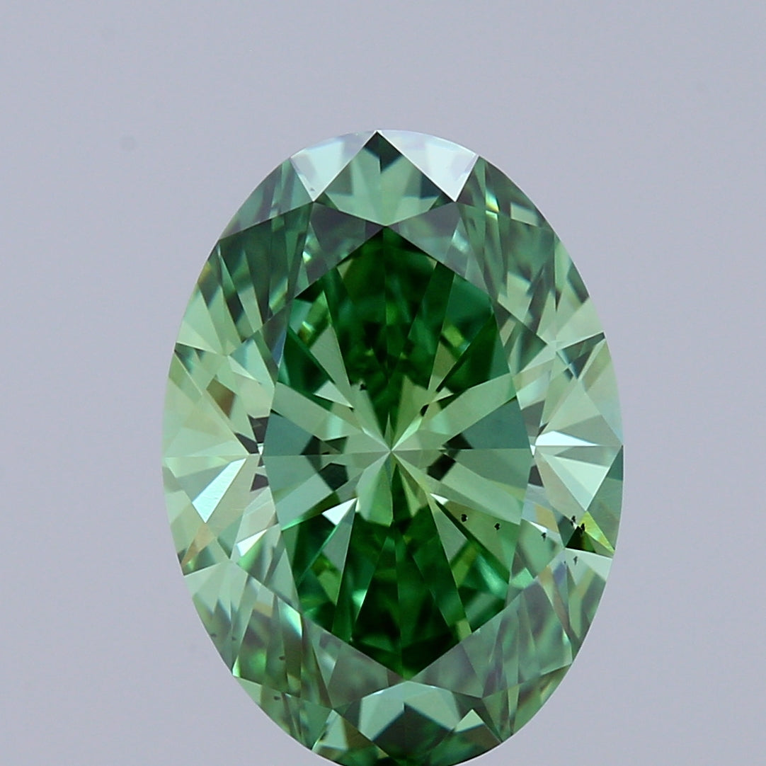 3.03 Carat Oval Shaped, Ideal Cut, FANCY VIVID GREEN Color, VS2 Clarity, IGI Certified Lab Grown Diamond