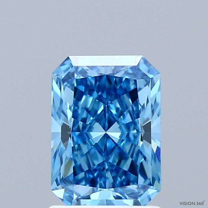 1.63 Carat Radiant Shaped, Ideal Cut, FANCY VIVID BLUE Color, VS1 Clarity, IGI Certified Lab Grown Diamond