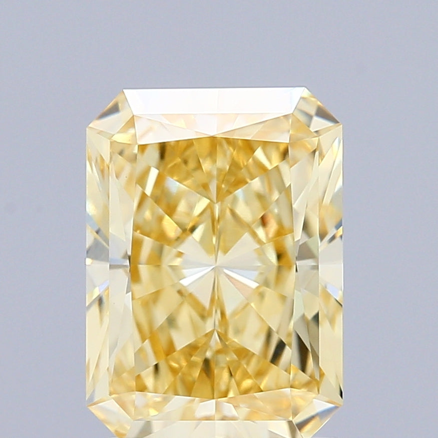 2.20 Carat Radiant Shaped, Ideal Cut, FANCY INTENSE YELLOW Color, VVS2 Clarity, IGI Certified Lab Grown Diamond
