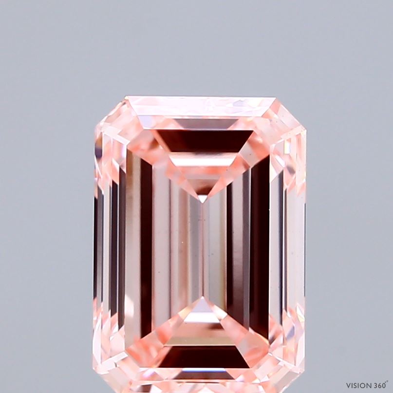3.01 Carat Emerald Shaped, Ideal Cut, FANCY INTENSE PINK Color, VS1 Clarity, IGI Certified Lab Grown Diamond