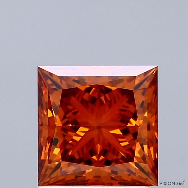 1.59 Carat Princess Shaped, Ideal Cut, FANCY VIVID ORANGE Color, VS1 Clarity, IGI Certified Lab Grown Diamond