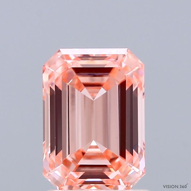 1.57 Carat Emerald Shaped, Ideal Cut, FANCY VIVID PINK Color, VVS2 Clarity, IGI Certified Lab Grown Diamond