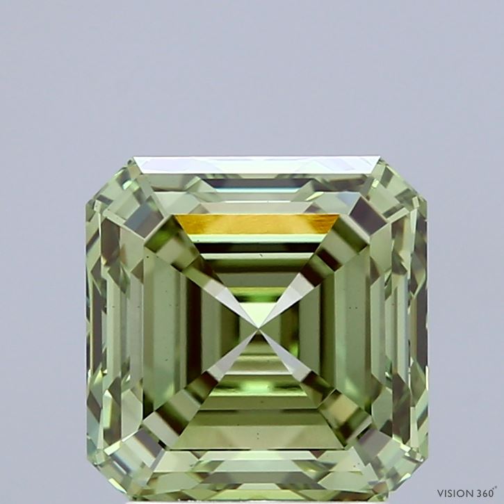 3.04 Carat Asscher Shaped, Ideal Cut, FANCY VIVID GREEN Color, VS1 Clarity, IGI Certified Lab Grown Diamond