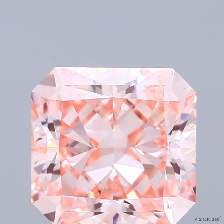 3.00 Carat Radiant Shaped, Ideal Cut, FANCY INTENSE PINK Color, VS1 Clarity, IGI Certified Lab Grown Diamond