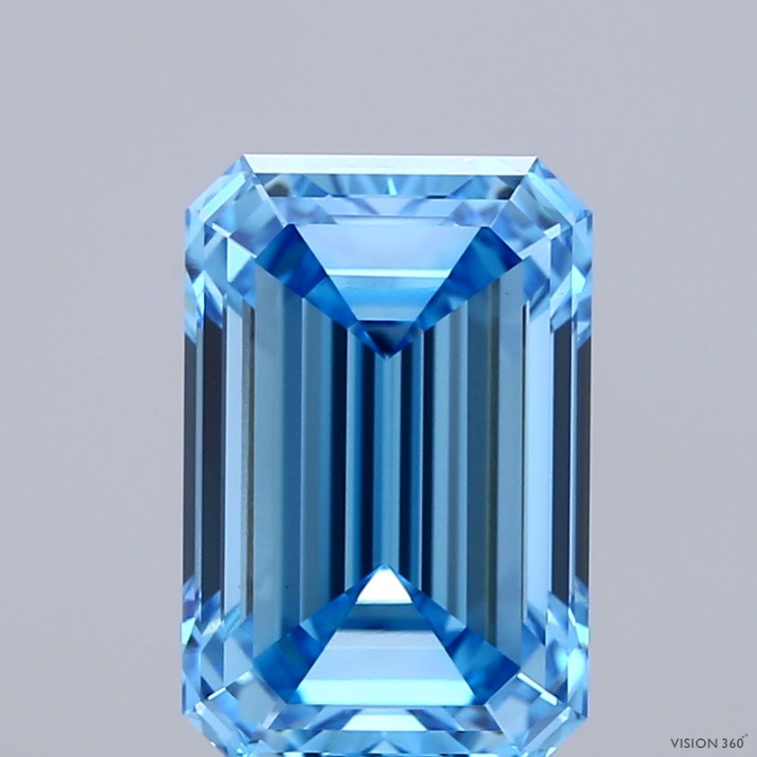 3.52 Carat Emerald Shaped, Ideal Cut, FANCY VIVID BLUE Color, VS1 Clarity, IGI Certified Lab Grown Diamond