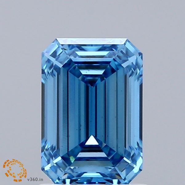 1.50 Carat Emerald Shaped, Ideal Cut, FANCY VIVID BLUE Color, VS1 Clarity, IGI Certified Lab Grown Diamond