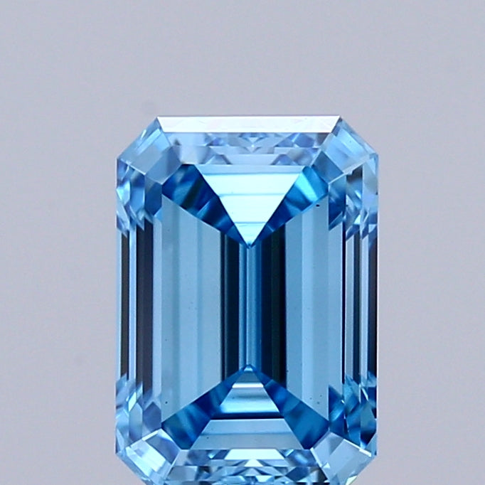 0.99 Carat Emerald Shaped, Ideal Cut, FANCY VIVID BLUE Color, VS1 Clarity, IGI Certified Lab Grown Diamond