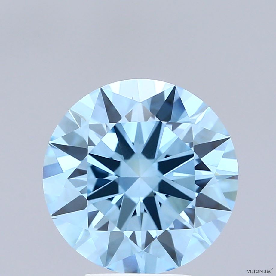 3.53 Carat Round Shaped, Ideal Cut, FANCY VIVID BLUE Color, VVS2 Clarity, IGI Certified Lab Grown Diamond