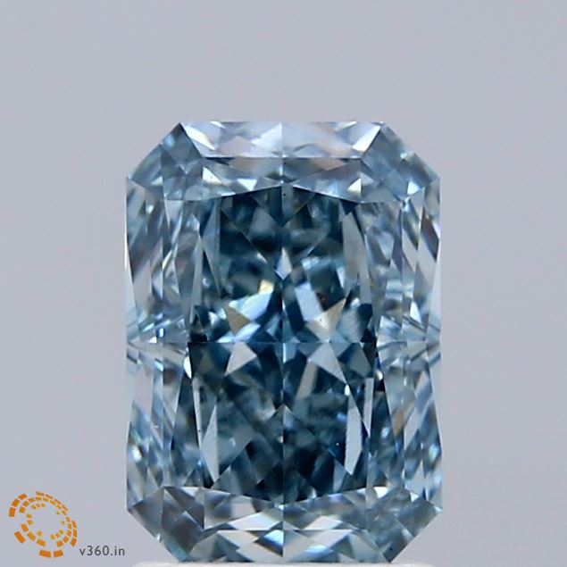 1.83 Carat Radiant Shaped, Ideal Cut, FANCY VIVID GREENISH BLUE Color, VS1 Clarity, IGI Certified Lab Grown Diamond