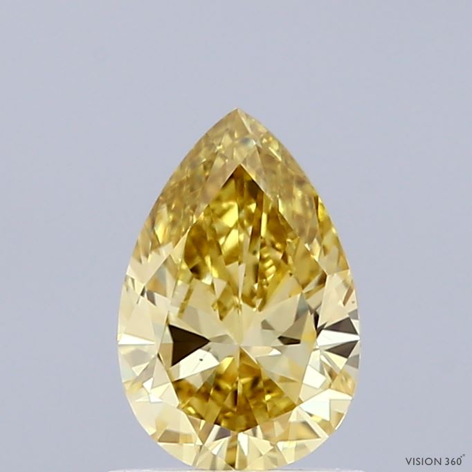 0.91 Carat Pear Shaped, Excellent Cut, FANCY INTENSE YELLOW Color, VS1 Clarity, IGI Certified Lab Grown Diamond