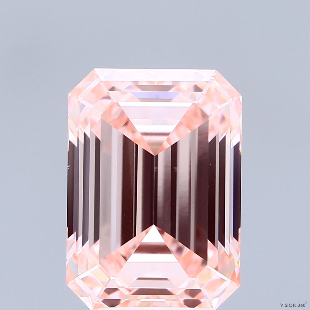 5.79 Carat Emerald Shaped, Ideal Cut, FANCY INTENSE PINK Color, VS1 Clarity, IGI Certified Lab Grown Diamond