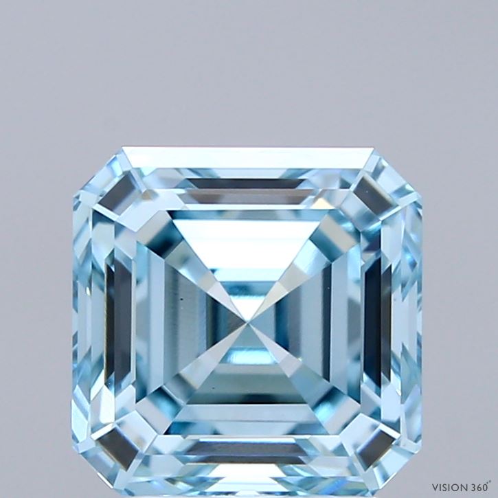 3.09 Carat Asscher Shaped, Ideal Cut, FANCY INTENSE BLUE Color, VS1 Clarity, IGI Certified Lab Grown Diamond