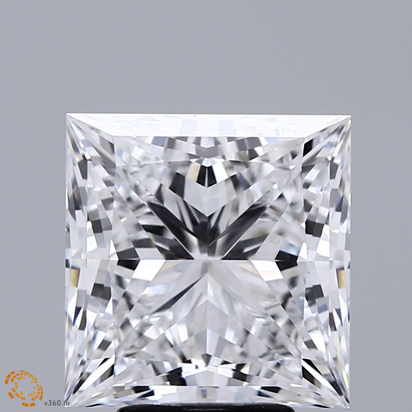 5.35 Carat Princess Shaped, Ideal Cut, E Color, VVS2 Clarity, IGI Certified Lab Grown Diamond