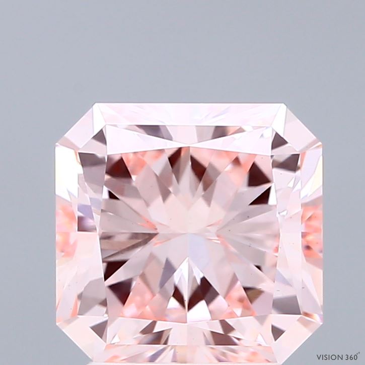 3.00 Carat Radiant Shaped, Ideal Cut, FANCY INTENSE PINK Color, VS1 Clarity, IGI Certified Lab Grown Diamond